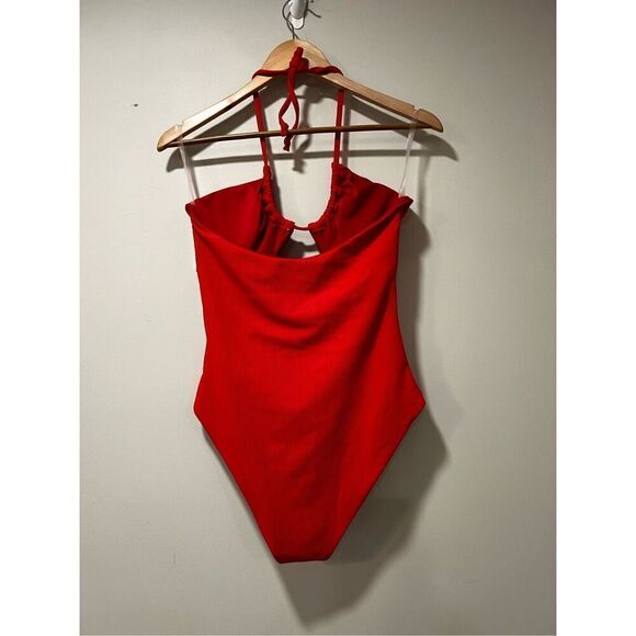 Beach Riot Women's Red Cut-Out Phoenix Halter One-Piece Swimsuit Large NWOT - Picture 3 of 4